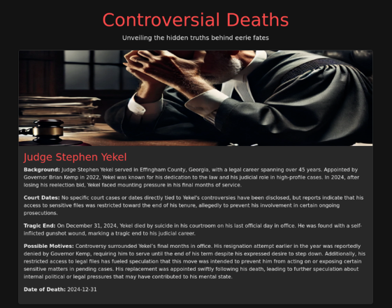 Controversial Deaths Snapshot